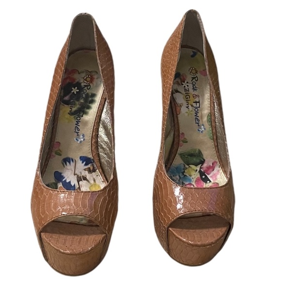 Ziginy Leather Wedges Muster Color Rock Floral Platform Bright Jeweled, Size 6 - Picture 1 of 16